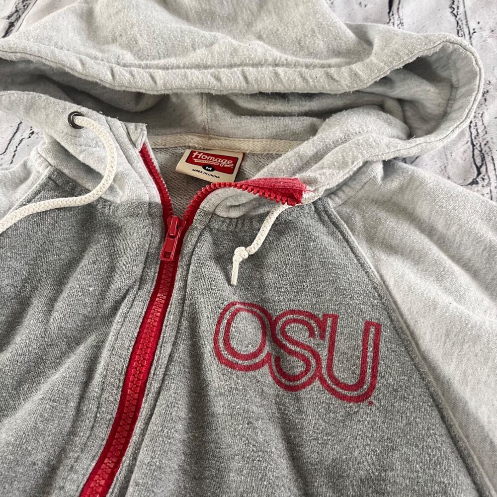Ohio State HOMAGE Hoodie Scarlett Gray Cotton Size M Buckeyes Womens Oversized - Picture 3 of 5
